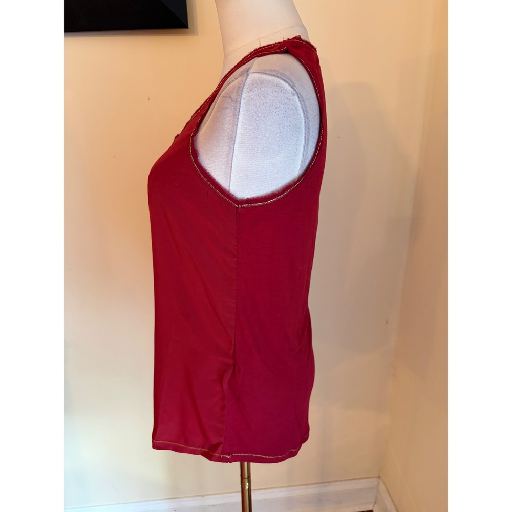 Reiss Marton Berry Red Silk Front Tank Top Gold Embroidered Trim Size S NWT - Picture 6 of 7